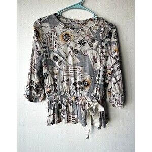 & Other Stories Women's Multicolor Graphic Button-Front Bow Blouse Size 36